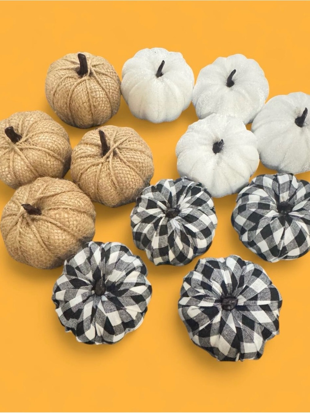 Source Unknown Buffalo Plaid, White & Tan Fabric Pumpkin Set